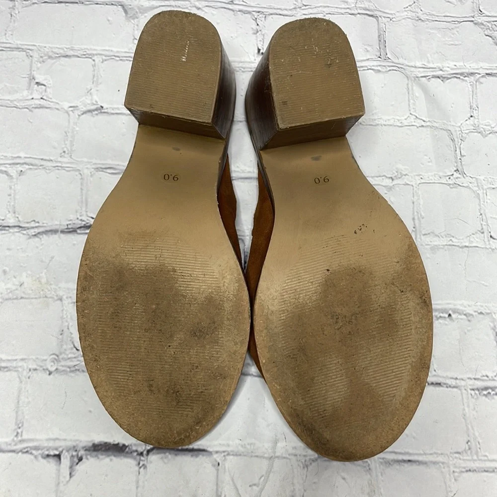 Steve Madden Krizia Size 9 Tan Suede Leather Chunky Heel Open Toe Mule Shoes - Picture 8 of 9